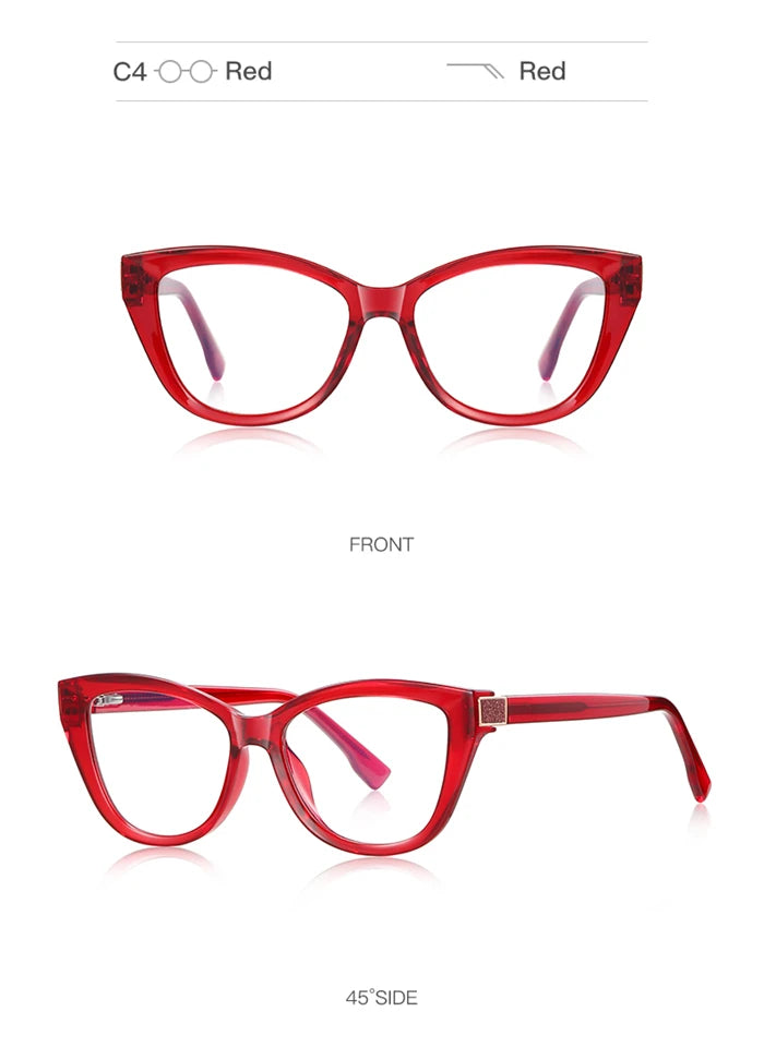 Fashion Women Myopia Glasses – Big Frame TR90 Anti-Blue Light Luxury Cat Eye | Custom Prescription Eyewear 0 to -6.0