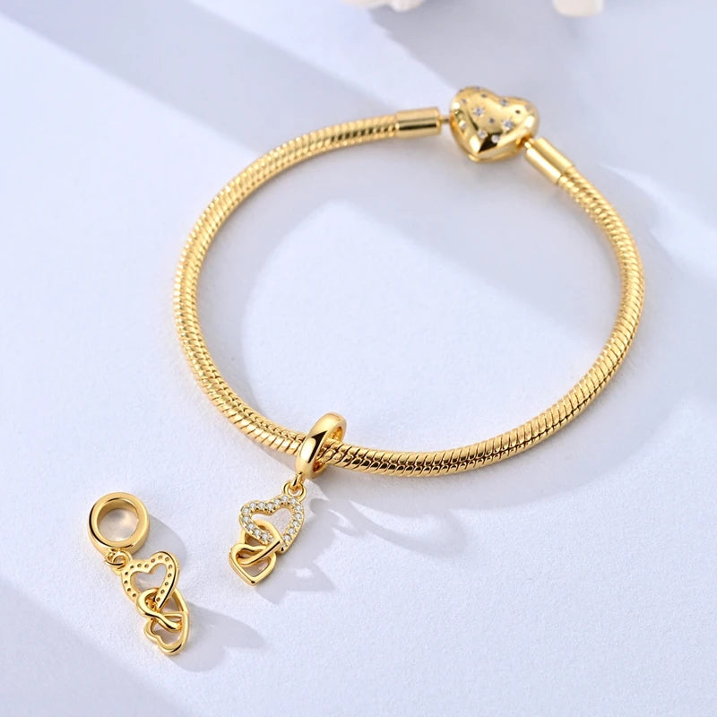 925 Sterling Silver Gold Charms Beads | Leopard, Butterfly, Firefly & Bee Dangle Fit Original Bracelet Women DIY Jewelry Gift