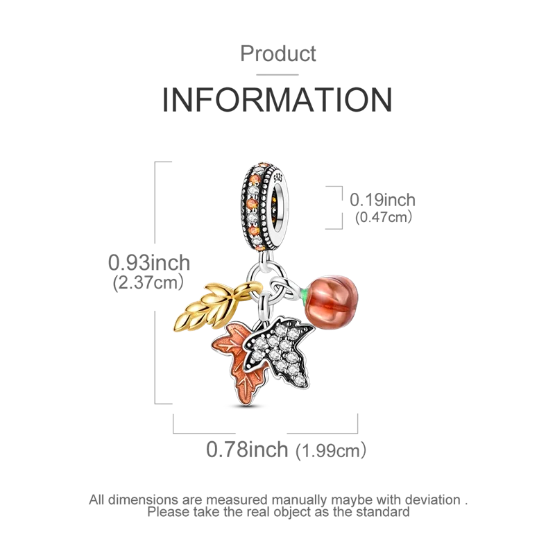 925 Sterling Silver Golden Autumn Charms | Maple Leaf & Pumpkin Beads Fit Original Bracelet DIY Jewelry Gift