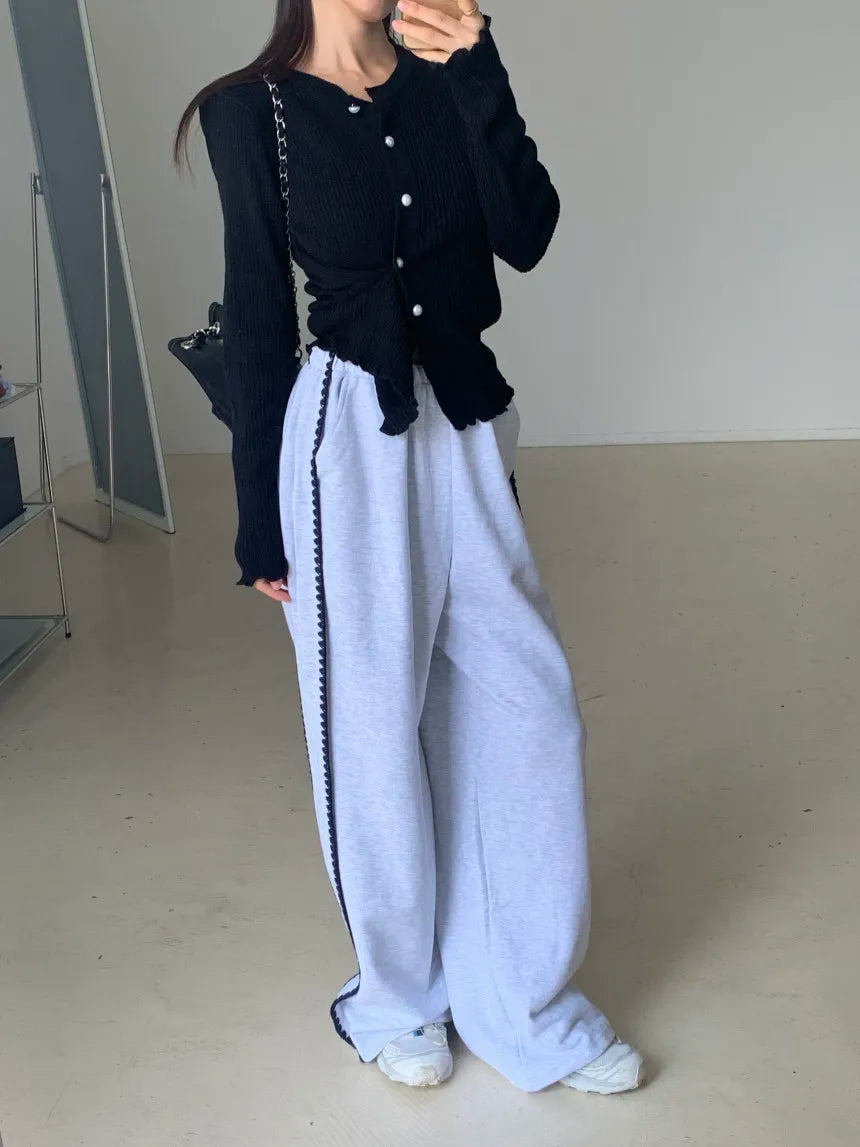 Chic Autumn Winter Loose Casual Pants – Color Block Side Stripe Floral Women Sweatpants Long Trousers