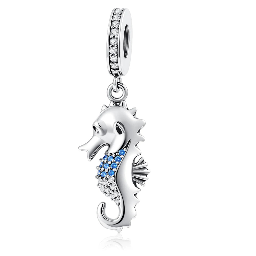 2025 Ocean Blue Series 925 Sterling Silver Sailing Boat Dolphin Seahorse Charms | Ocean-Themed Bracelet Beads for Women Jewelry