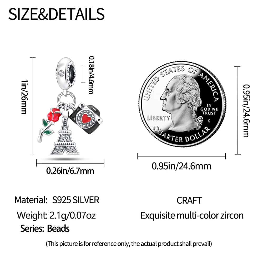 925 Sterling Silver Golden London Big Ben Charm Pendant | Travel Series Bead for Women DIY Bracelet Jewelry Gift