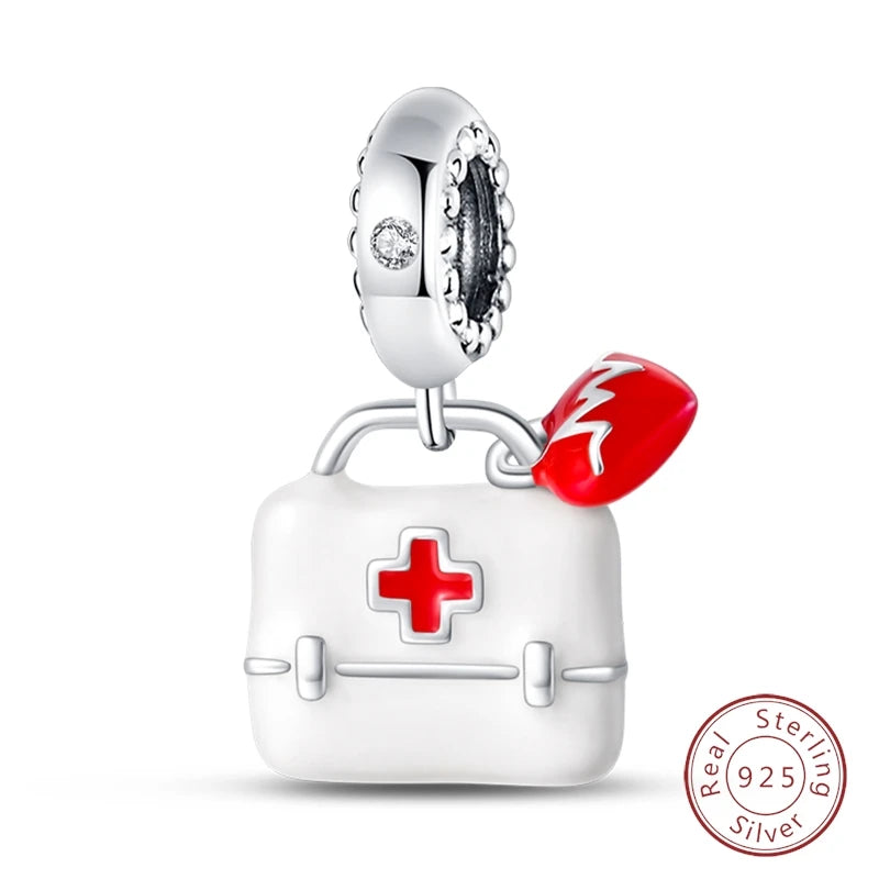 Doctor Nurse 925 Sterling Silver Charms Beads | Original Trendy Medical Pendant for DIY Bracelet Jewelry