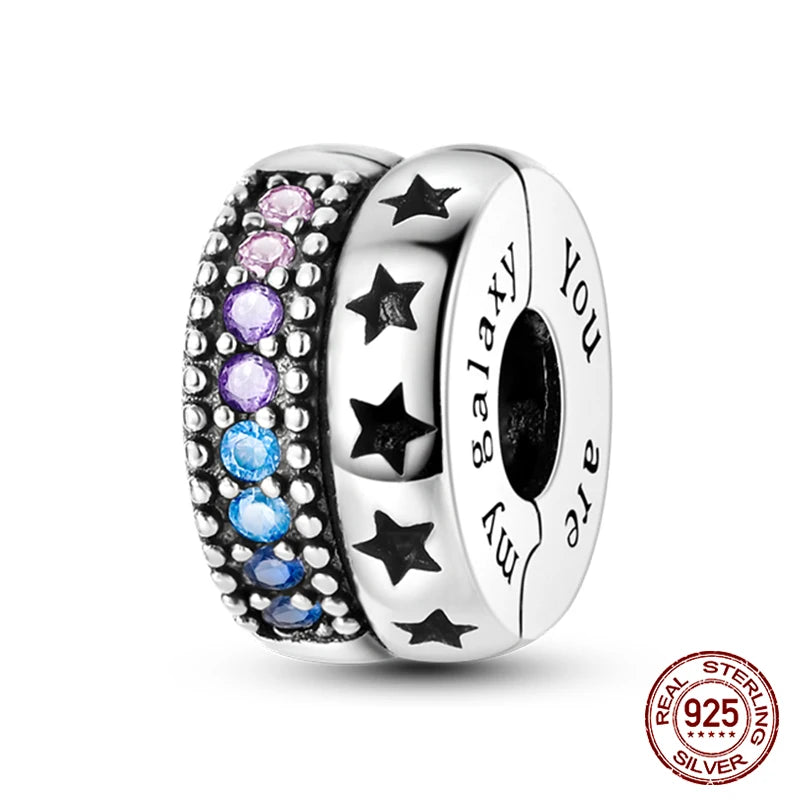 925 Sterling Silver Luminous Butterfly Star Moon Charm Bead | Round Clasp Bead for 3mm DIY Bracelet Jewelry Gift