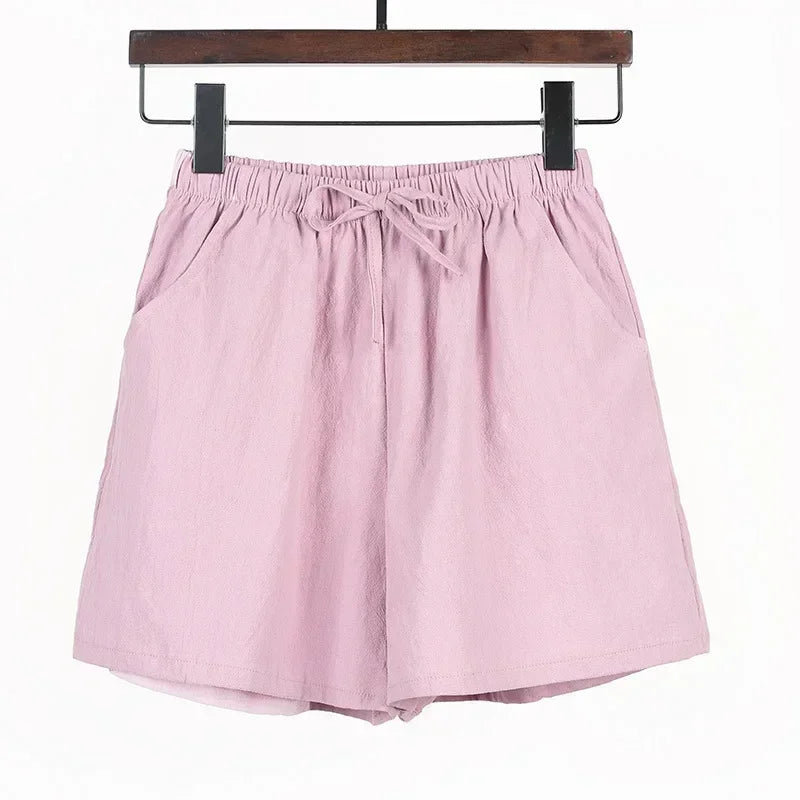 2024 Women’s Cotton Linen Summer Shorts – Casual Solid High Waist Loose Shorts with Pockets | Plus Size Soft Girls Shorts
