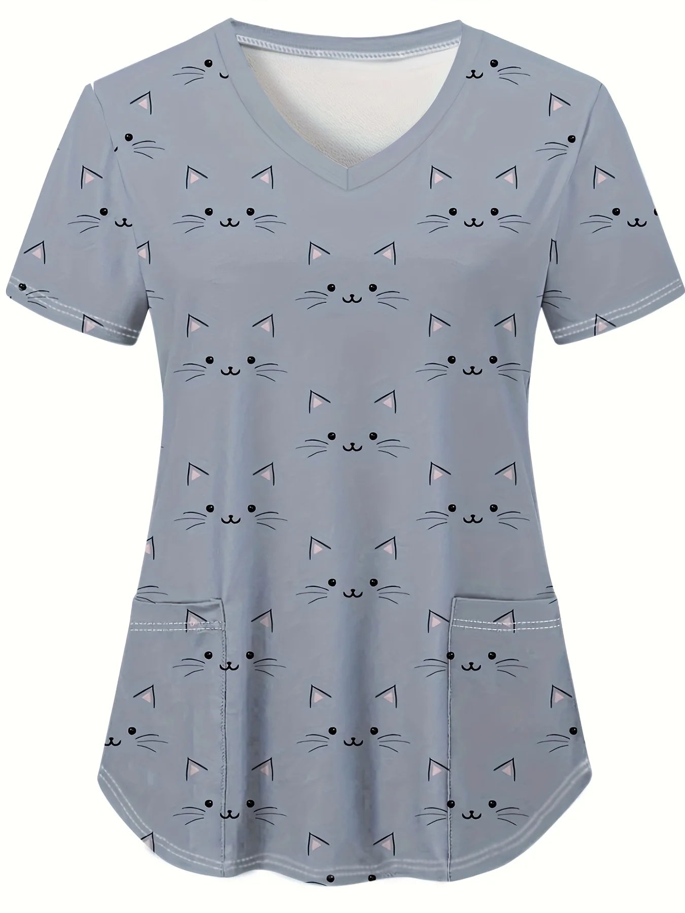 Women’s Medical Scrub Top – Cute Cartoon Print V-Neck Short Sleeve Nurse Dental Uniform 🩺🎀