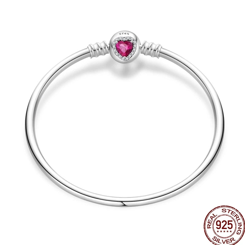 925 Sterling Silver Heart Moon Sun Clasp Charm Bracelet | 17–20CM Original Bracelet for Women | Fits Pandora DIY Beads Jewelry