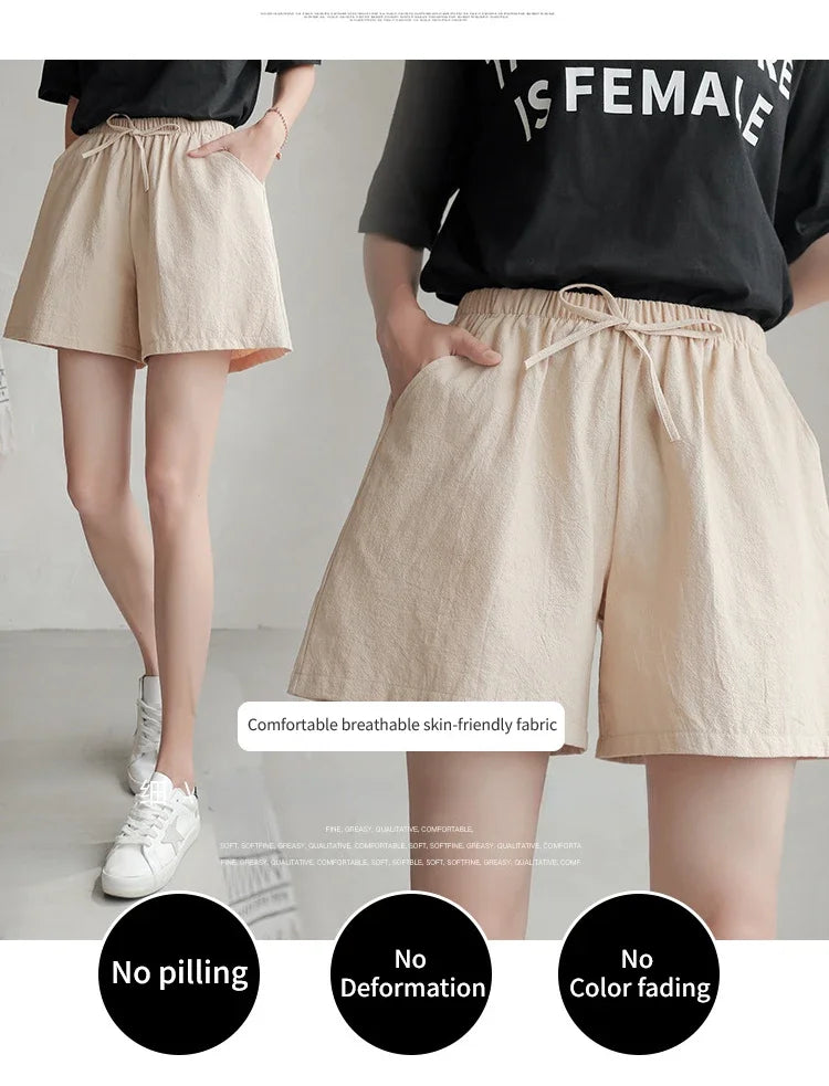 2024 Women’s Cotton Linen Summer Shorts – Casual Solid High Waist Loose Shorts with Pockets | Plus Size Soft Girls Shorts