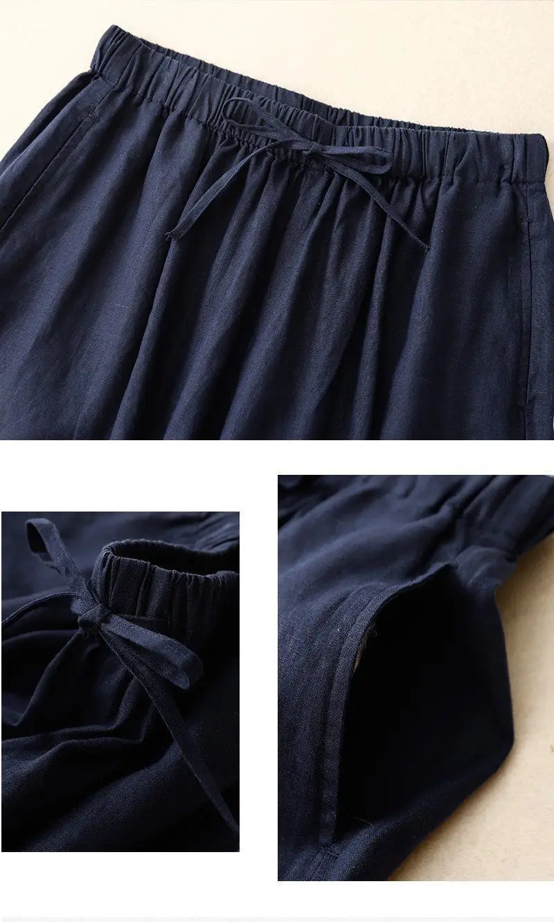 Casual Cotton Linen Pants for Women | Vintage Wide Leg Joggers | Summer Fashion Capri Sweatpants