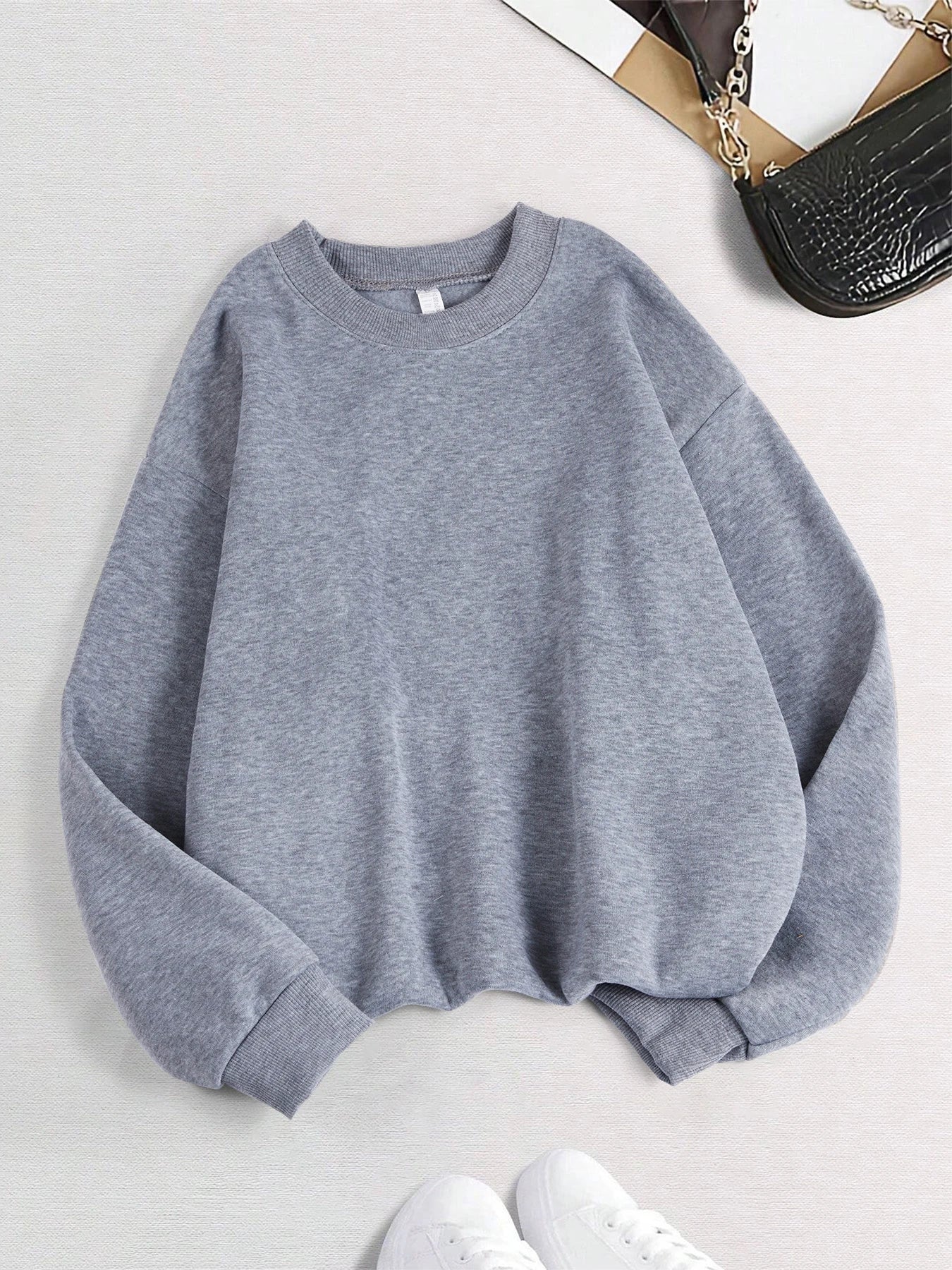 Women’s Solid Sweatshirt | Casual Warm Hoodie | Loose Fleece Crewneck Pullover Top for Autumn & Winter