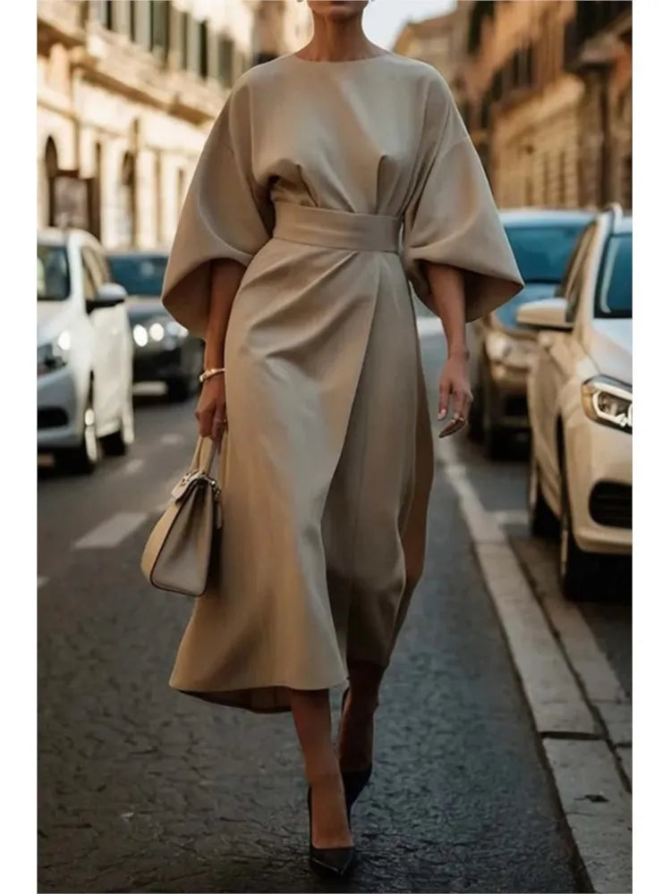 Elegant Long Sleeve Black Maxi Dress for Women | 2025 Loose O-Neck Casual Fashion Long Dress
