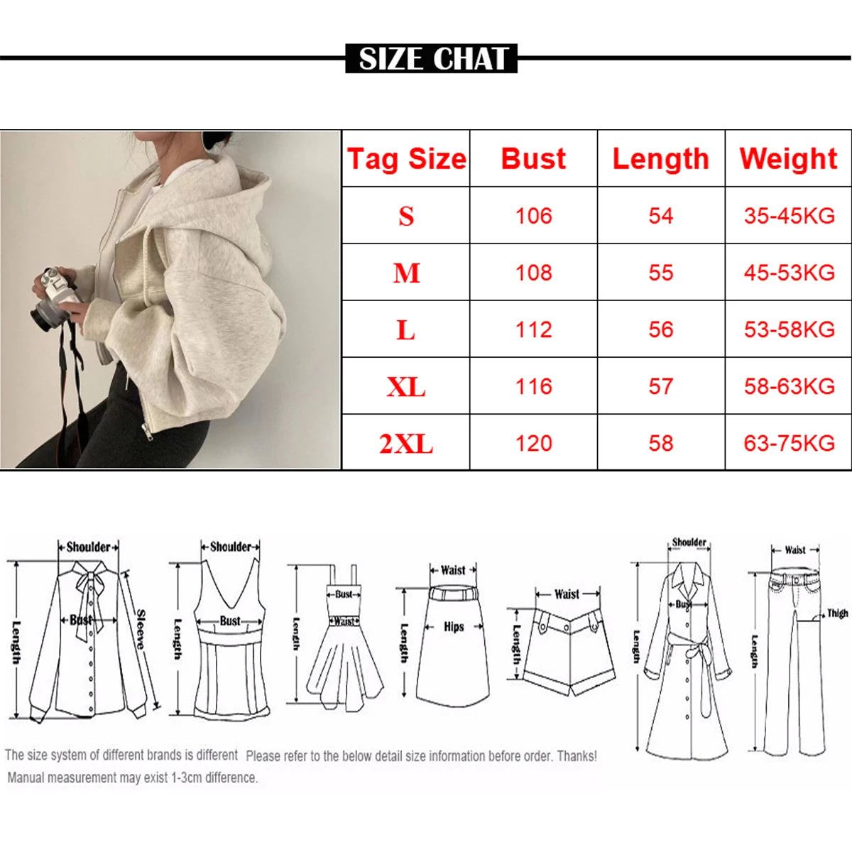 Women's Oversized Zip Up Hoodie | Retro Solid Color Sweatshirt | Autumn Harajuku Loose Short Jacket