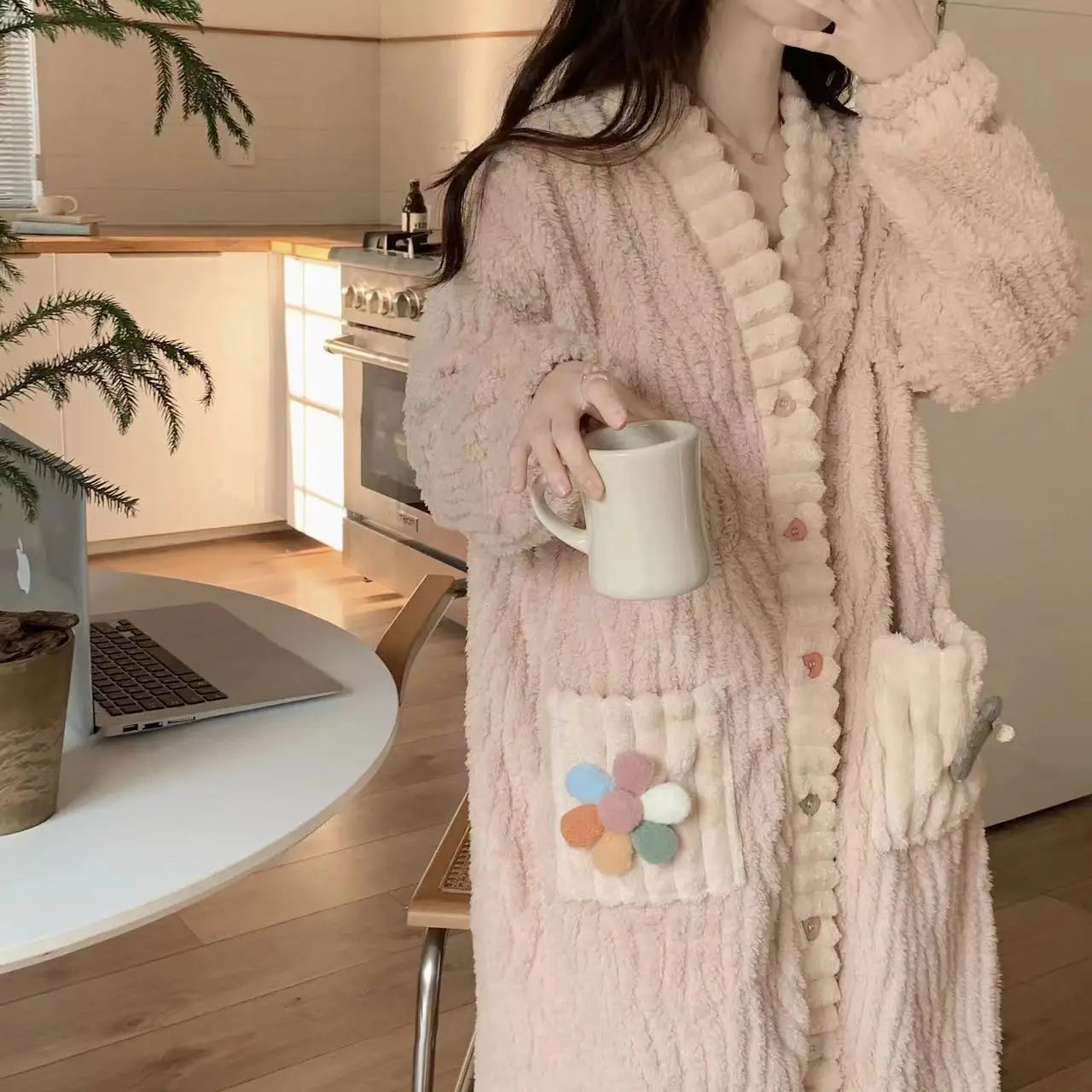 🌈 Rainbow Coral Fleece Robe for Women 🧣 | Soft & Warm Autumn Winter Home Clothes 🏡 | Cozy Sweet Open Cardigan 👗