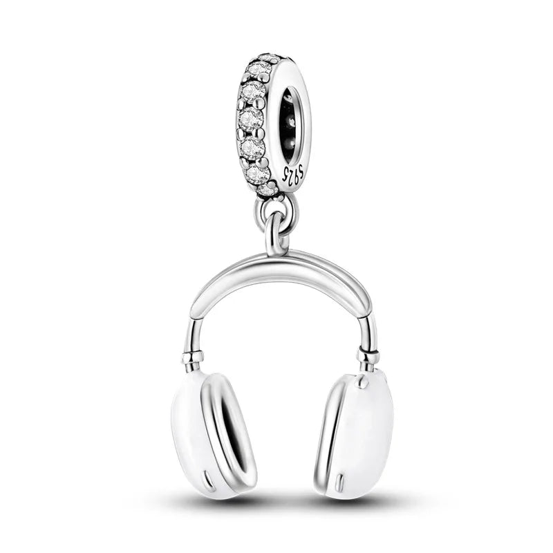 925 Silver 🎧 Enamel Earphone Charm Bead | Pandora Fit DIY Jewelry