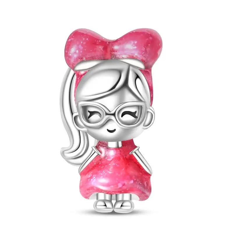 925 Silver Plated Magic Mirror Princess Angel Pink Charm Beads | Fits Original Pan 925 Bracelet | Exquisite DIY Jewelry