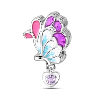 925 Sterling Silver Blue Series Charm | Dragonfly, Butterfly, Bird & Pansy Flower Pendant for 4MM Bracelet