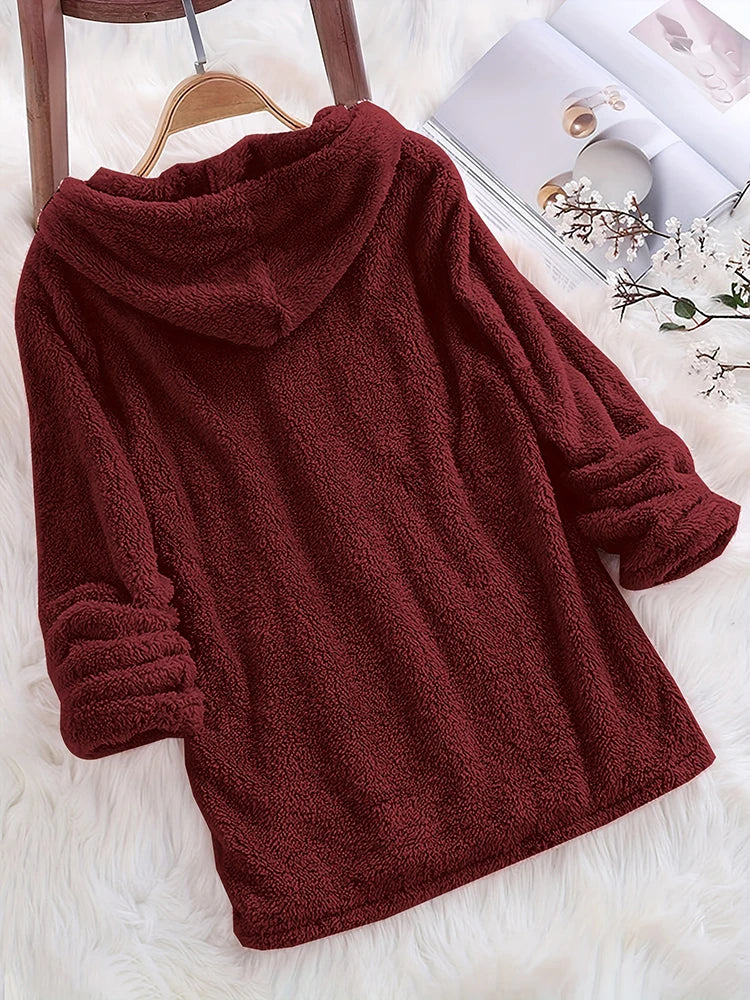 Women’s Fleece Solid Color Hoodie | Warm Casual Hooded Sweatshirt for Autumn & Winter 2024