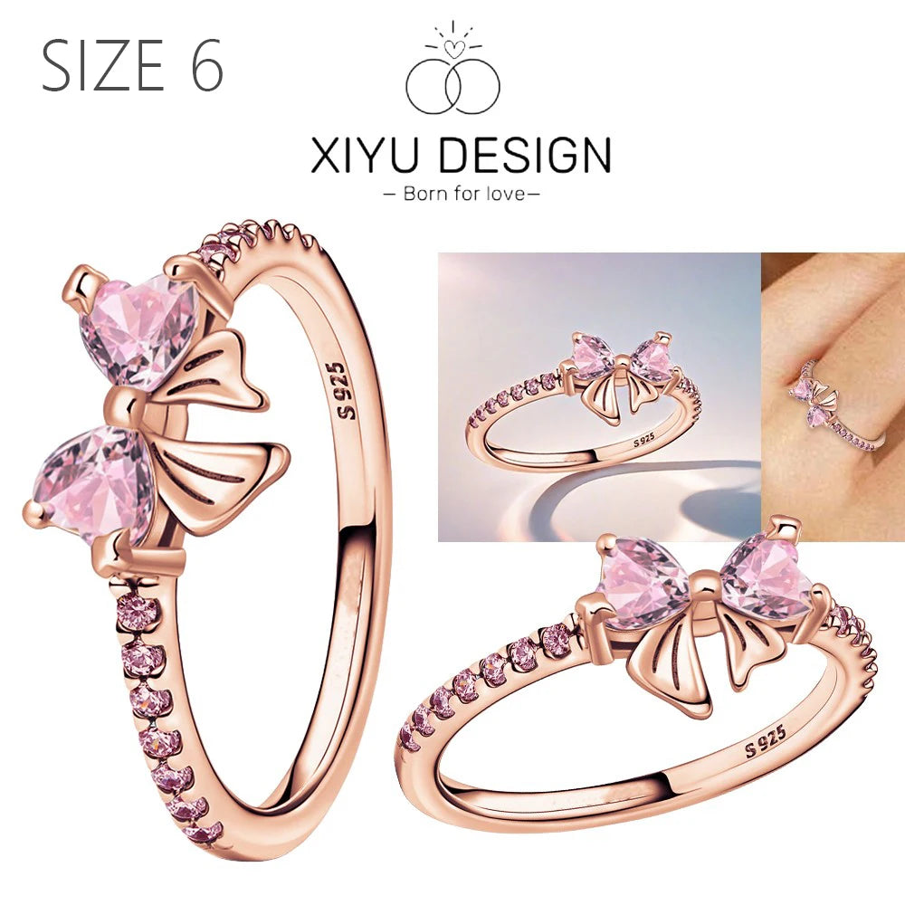 2024 New 925 Sterling Silver Bow Tie Jewelry Set | Zircon Ring, Earrings, Bracelet & Necklace for Women Gift