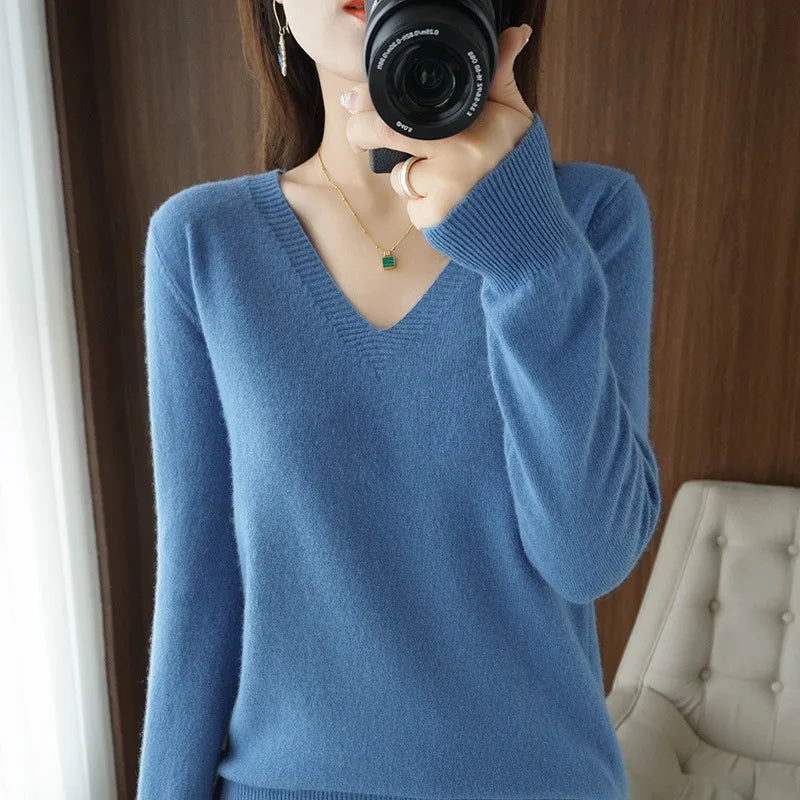 2025 Women’s V-Neck Knitted Sweater | Slim Fit Soft Knit Pullover for Autumn & Winter