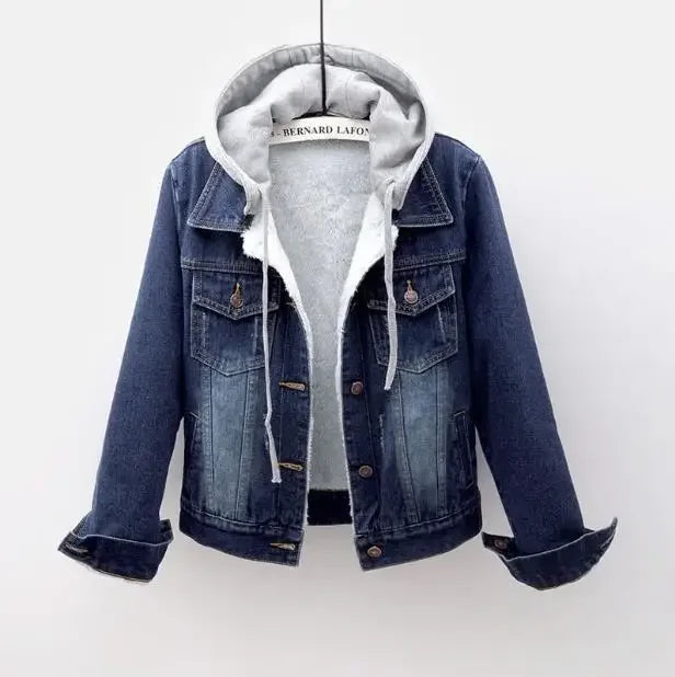 Women’s Hooded Denim Jacket | Patchwork Button Coat with Pockets Streetwear Outerwear 2025