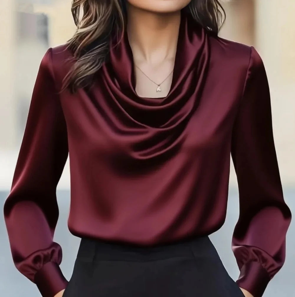 Women’s Autumn Elegant Solid Color Swing Collar Long Sleeve Shirt – Simple Chic Top 👚🍂