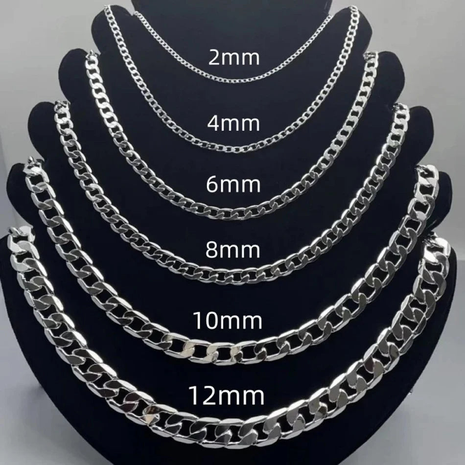 Men's 925 Sterling Silver Face Chain Necklace – 2/4/6/8/10/12MM, 40-75cm, Lobster Clasp, Unisex Engagement Jewelry Gift