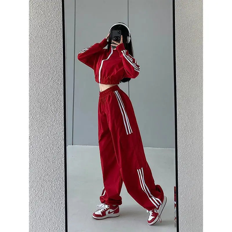 Women’s High Waist Wide Leg Pants | American Style Loose Straight Trousers with Elastic Waist & Cuffed Hem