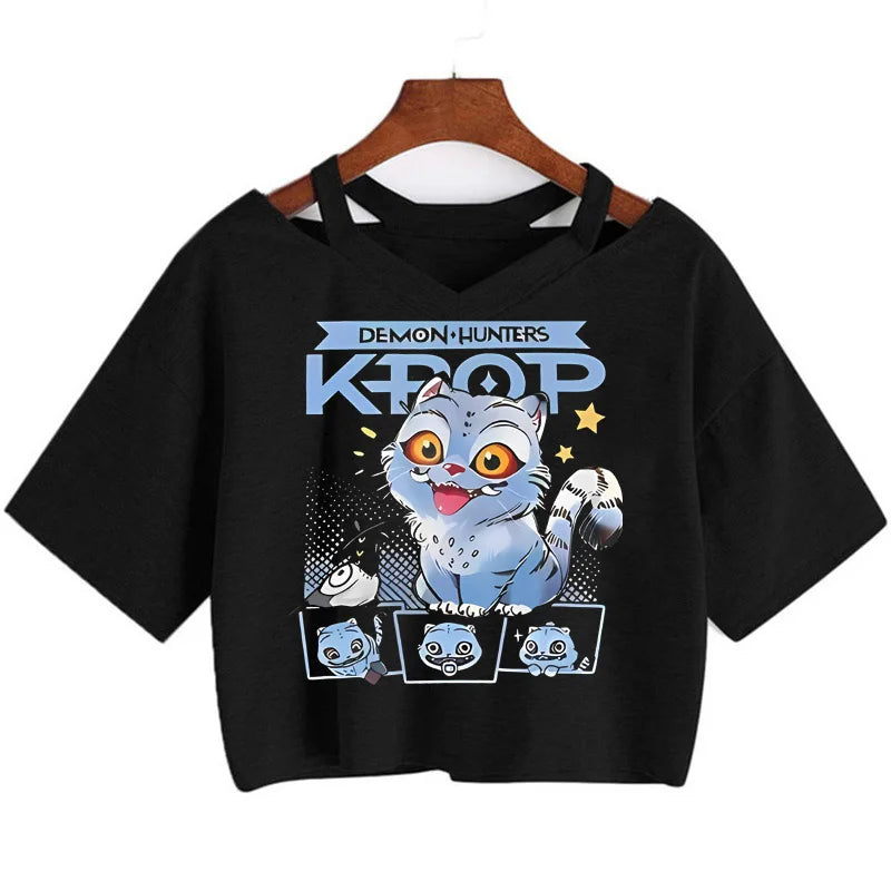 Kpop Demon Hunters Girls Crop T-Shirt – Women’s O-Neck Summer Y2K Punk Sleeveless Top