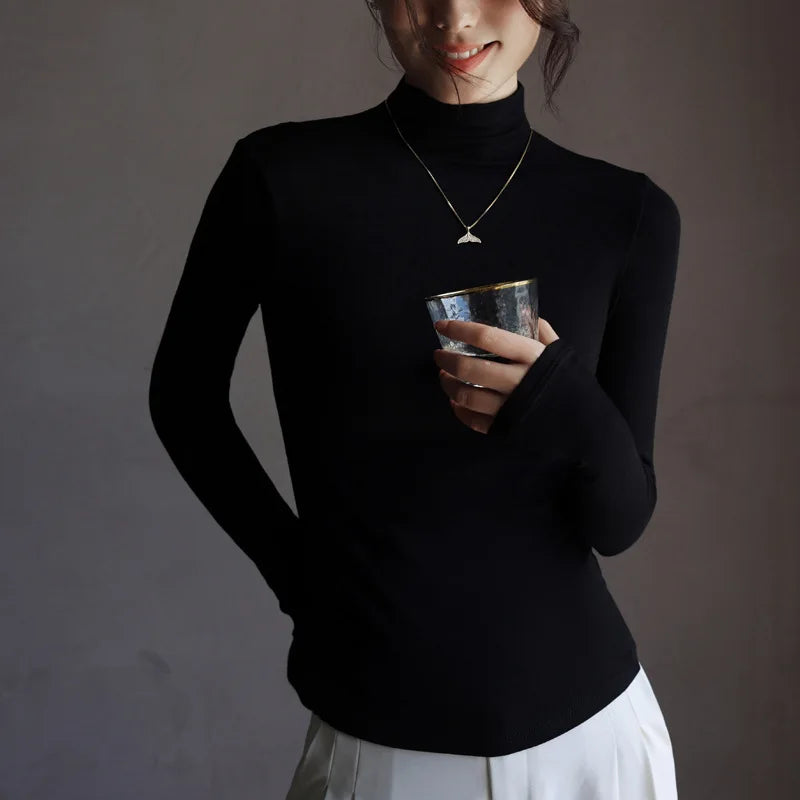 Women’s Solid Half-High Collar Sweater | Autumn Winter Long Sleeve Pullover | Casual Slim Bottoming Top