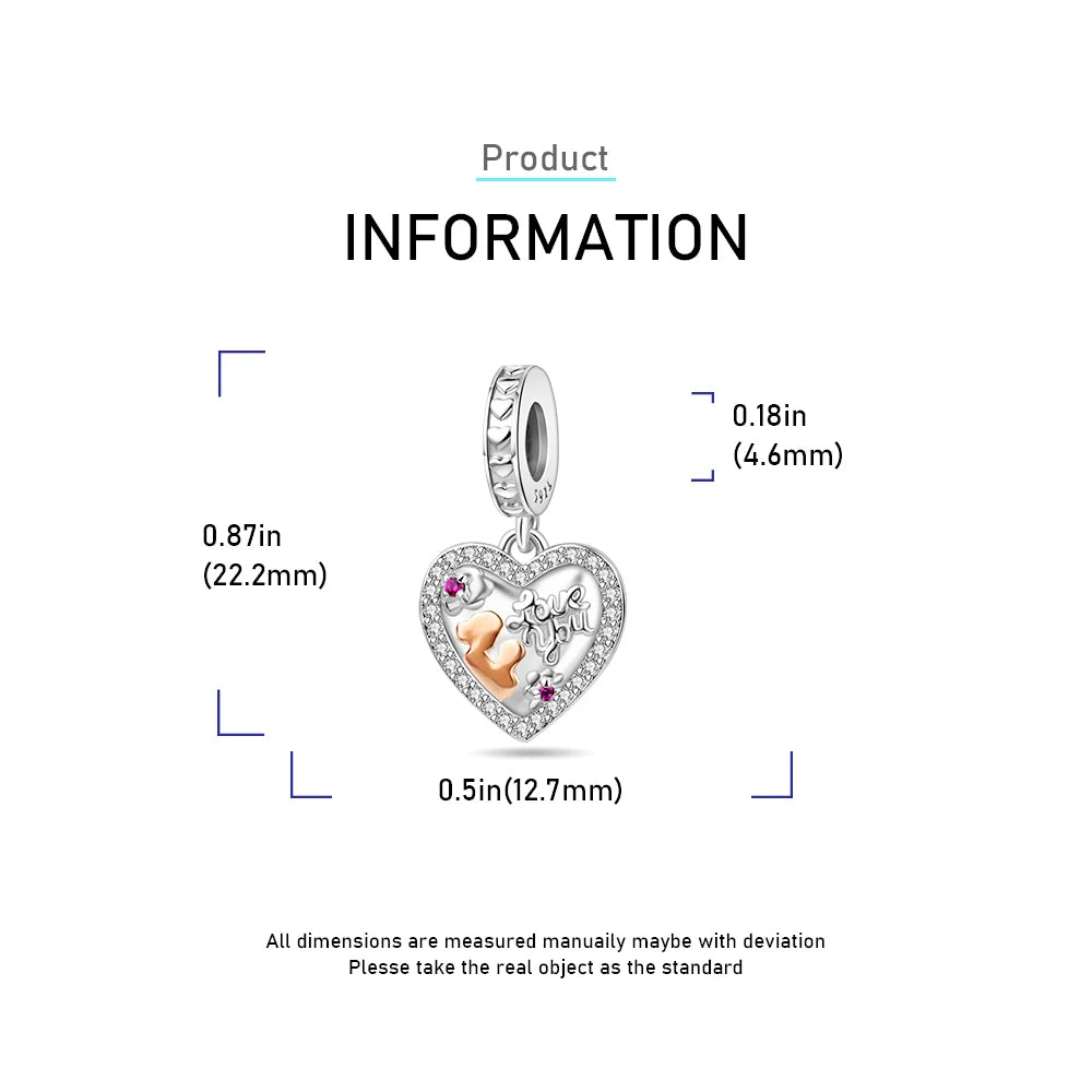 2025 New 925 Sterling Silver Family Love Heart Charm Beads | Sister, Daughter & Mother Pendant for Bracelets & DIY Jewelry