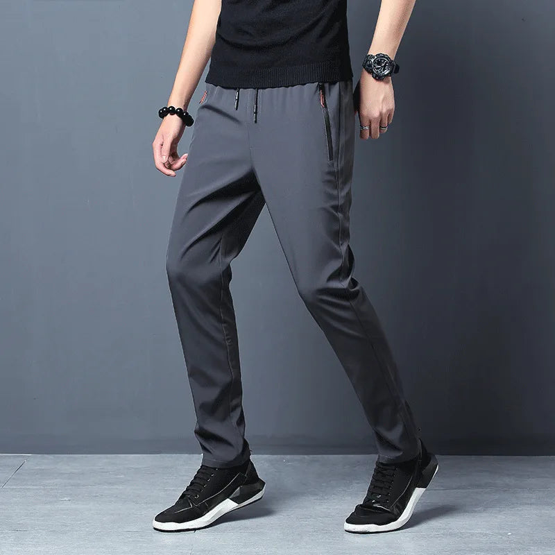Ice Silk Men’s Pants 2023 – Black & Gray Summer Casual Business Straight Leg Sweatpants