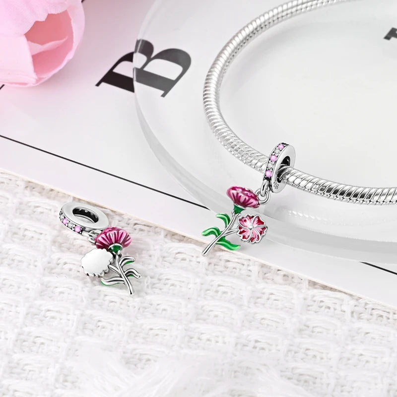 New 925 Sterling Silver Four-Leaf Clover Green Charm Bead | Lucky Pendant for Original Bracelet Jewelry Gift