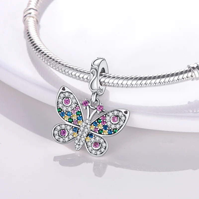 2025 Hot Sale 925 Sterling Silver Pink Butterfly Luminous Firefly Charm | Dangle Bead Fit Bracelet Necklace DIY Jewelry