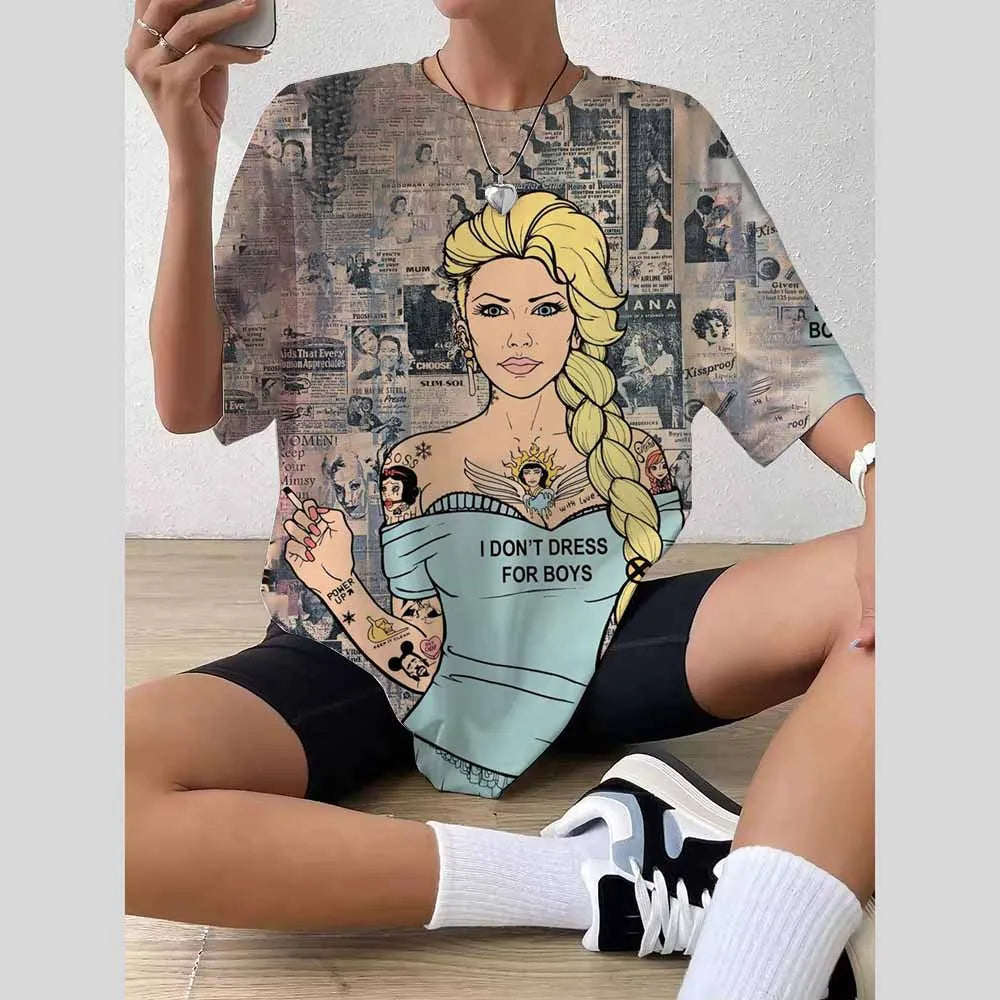 Y2K Disney Princess Graphic T-Shirt | Cute Harajuku Hip Hop 90s Style Women’s Streetwear Tee
