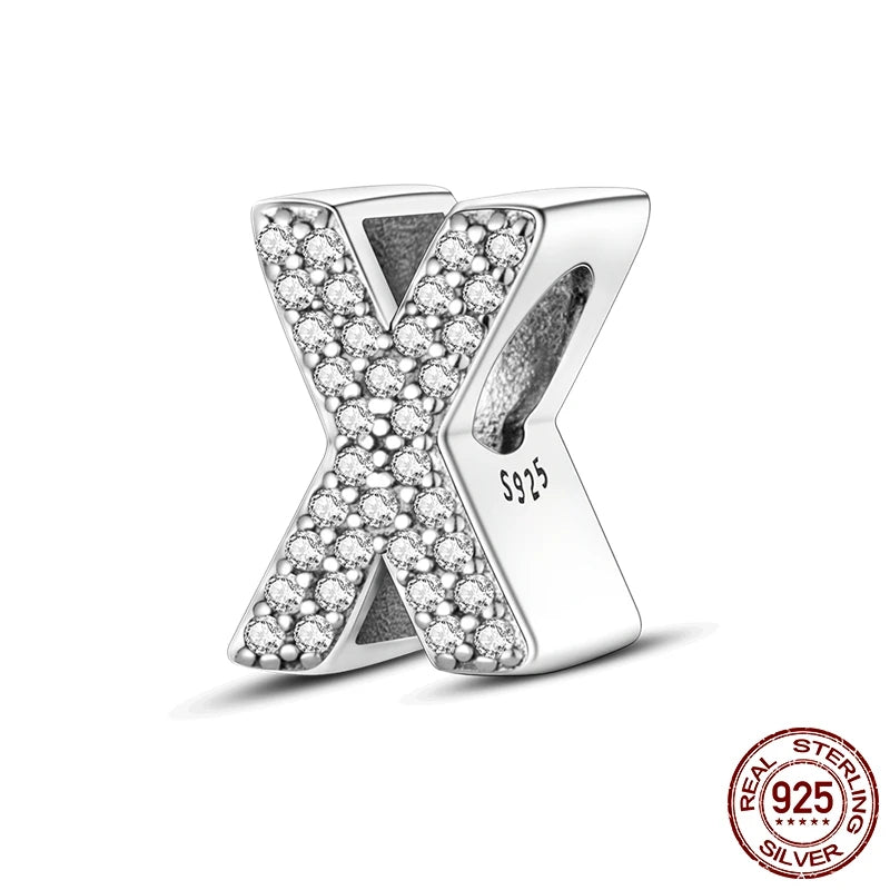 925 Sterling Silver A-Z Alphabet Letter Beads | LOVE Initial Charms | Fit Original Pandora Bracelet | CZ Zircon Jewelry