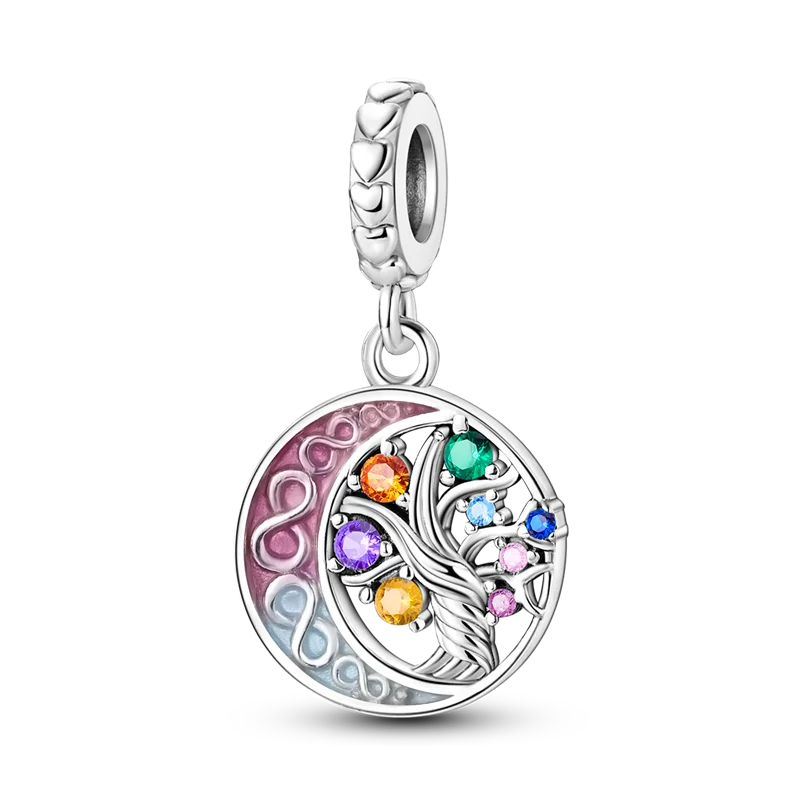 925 Sterling Silver Heart Shaped Warm Family Charm Beads Butterfly Flower Pendant