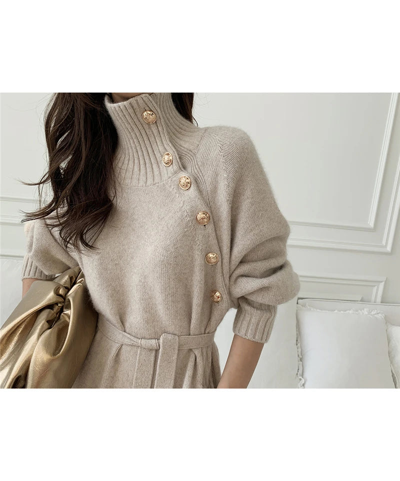 Autumn Winter Women's Knitted Midi Dress 🧶 Luxury Base Layer Ladylike Camere Inner Match Dress ❄️ Elegant Cozy Fashion