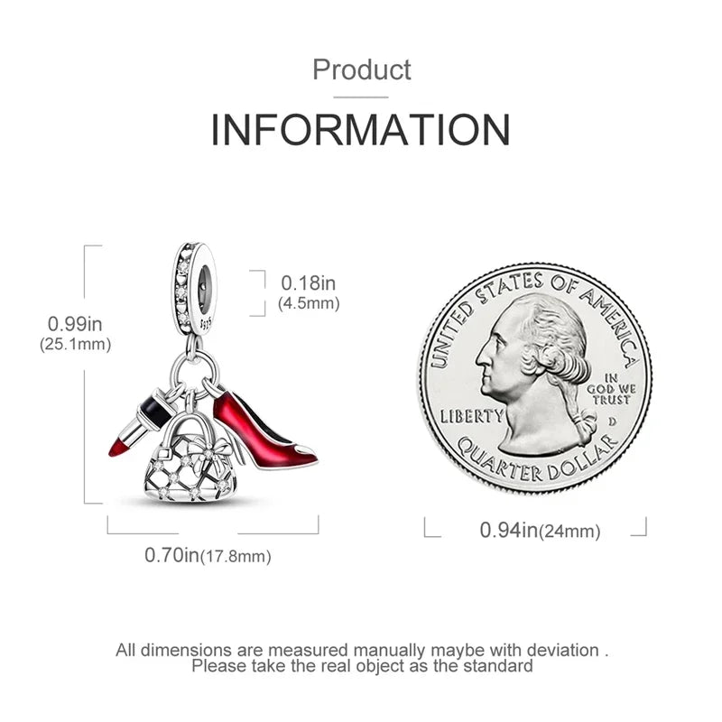 925 Sterling Silver Fashion Life Series Charms – High Heels, Lipstick, Dress & Perfume Beads Fit Pandora Bracelets DIY
