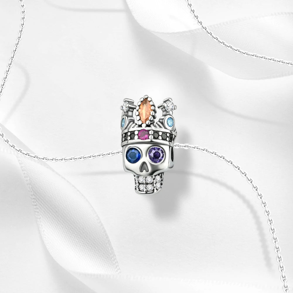 Gothic 925 Sterling Silver Grim Reaper Skull Charm Bead Fit Pandora Bracelet