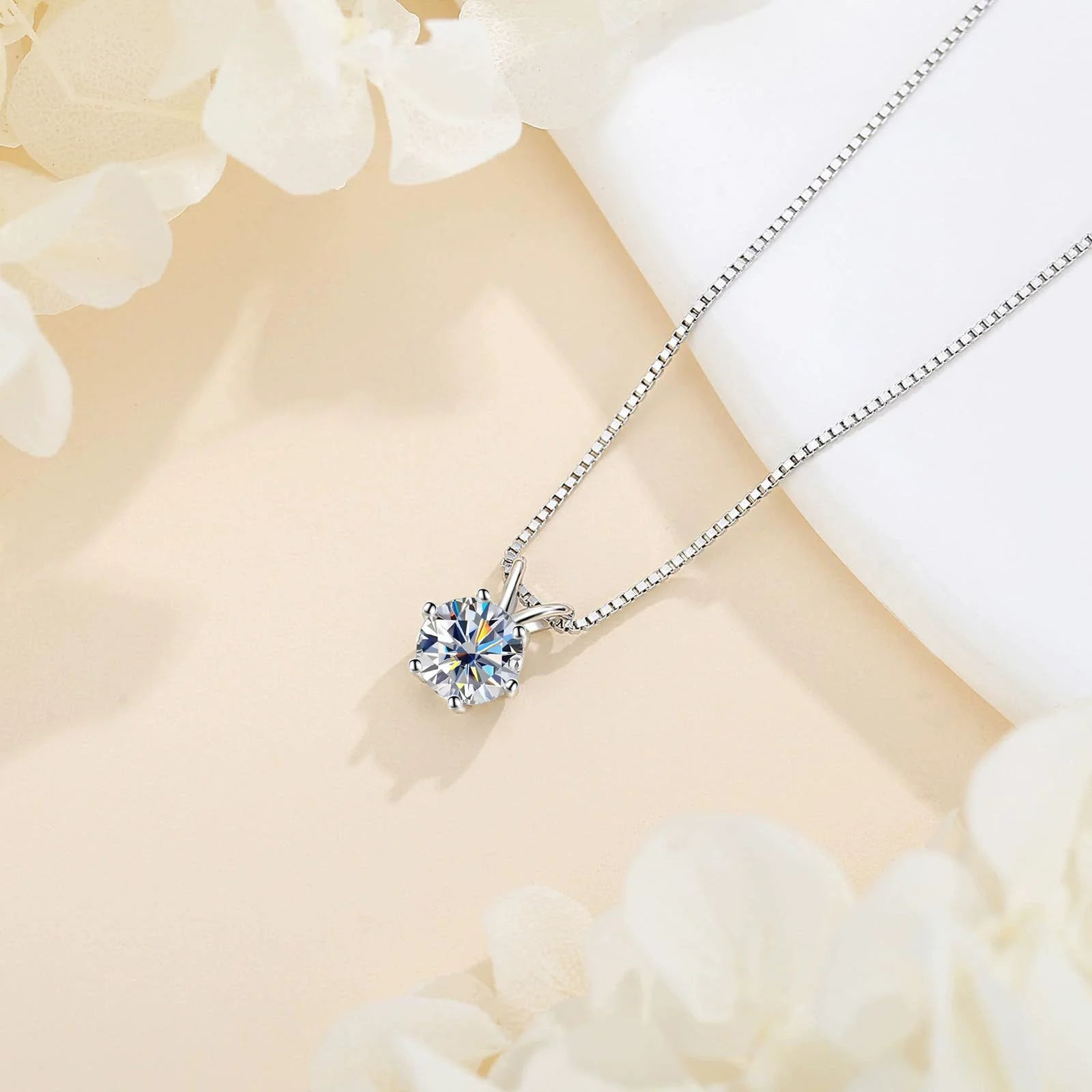 TY 1ct Moissanite Pendant Necklace – S925 Sterling Silver Solitaire Chain for Women