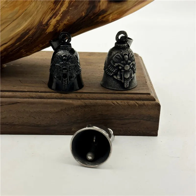 316L Stainless Steel Motorcycle Bell Pendant Eagle Rider Biker Necklace for Men