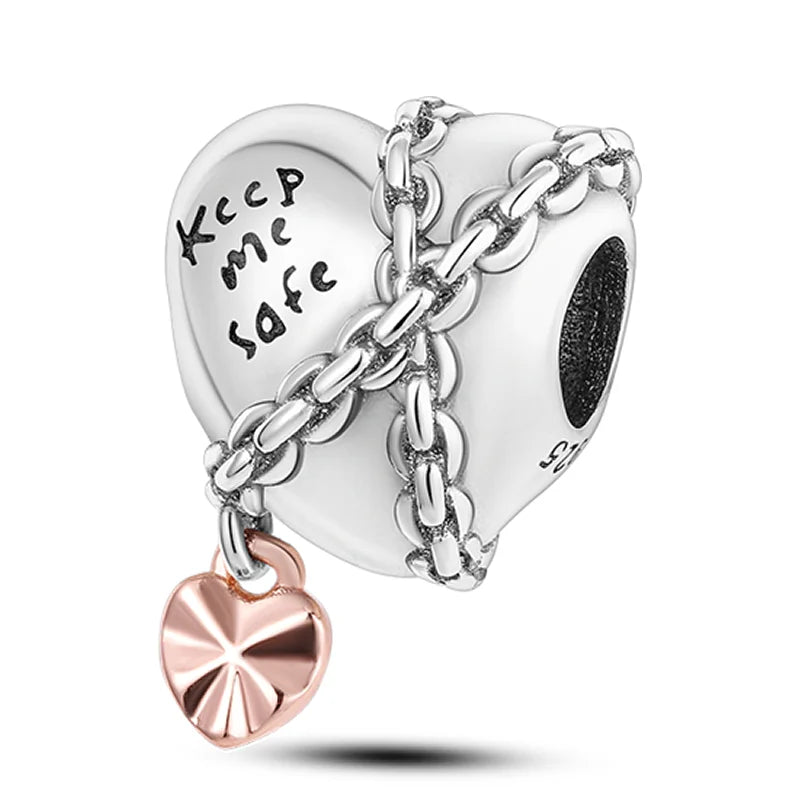 925 Sterling Silver Colorful Charms – Rose, Crown, Rainbow & Heart Dangle Beads Fit Pandora Bracelet & Necklace