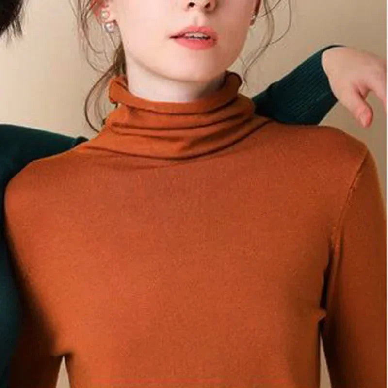2025 Women’s Autumn Winter Turtleneck Sweater – Slim Fit Korean Knit Tops | Stretch Basic Pullovers