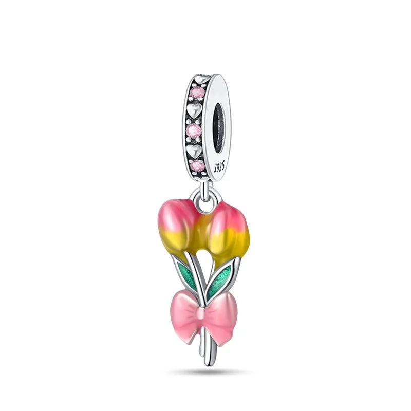 2025 925 Silver Daisy Tulip Pansy Flower Charms Bead | Fit 3mm Original Bracelets DIY Jewelry Gift