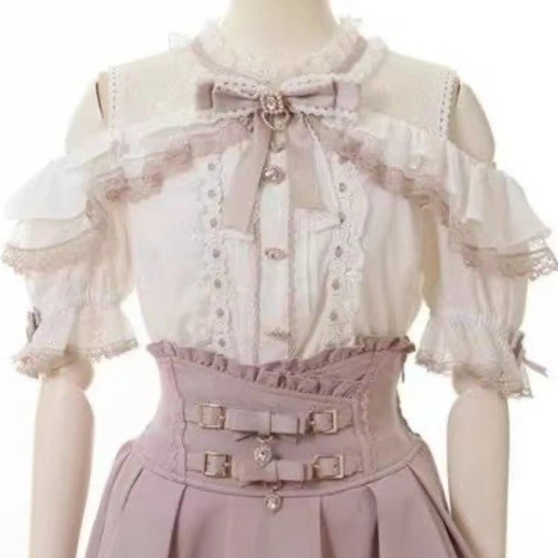2025 Japanese Kawaii Lolita Lace Blouse | Harajuku Sweet JK Bow Top | Autumn Lightweight Patchwork Shirt for Women