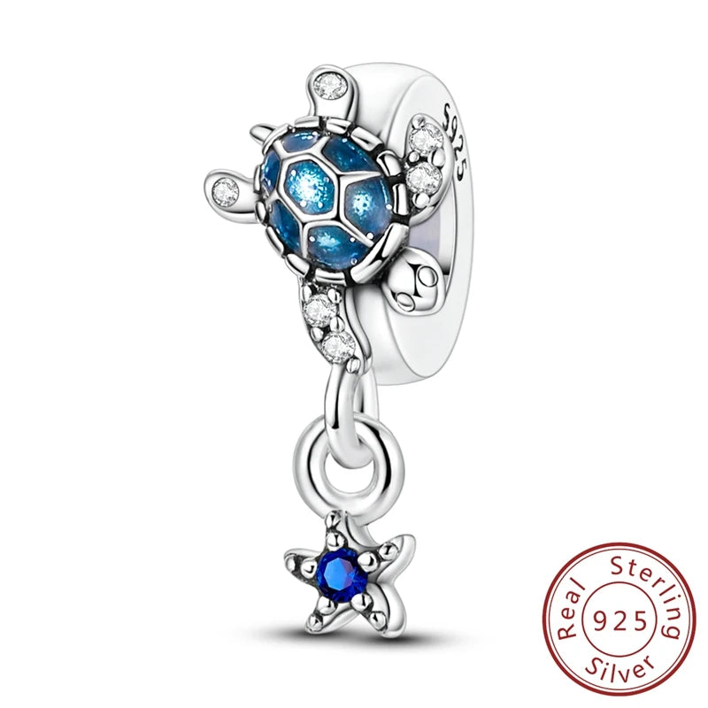 New Summer Ocean Silver Plated Sea Turtle & Starfish Shell Charm | DIY Bracelet Jewelry for Women
