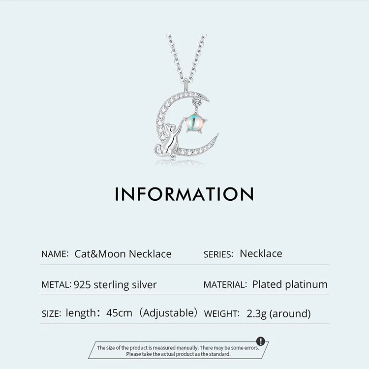 WOSTU 925 Sterling Silver Cat & Rabbit Moon Necklace | Star Zircon Pendant for Women Fine Jewelry Gift