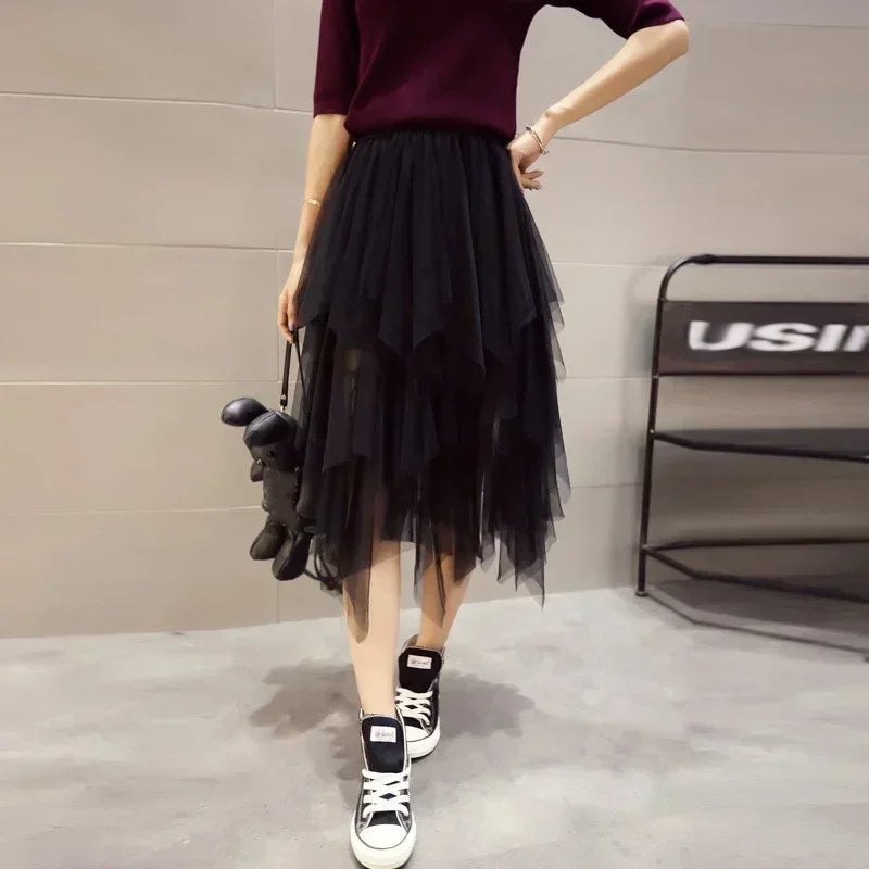 Women’s Summer Tutu Skirt – Harajuku High Waist Tulle Mesh Midi Faldas 👗✨