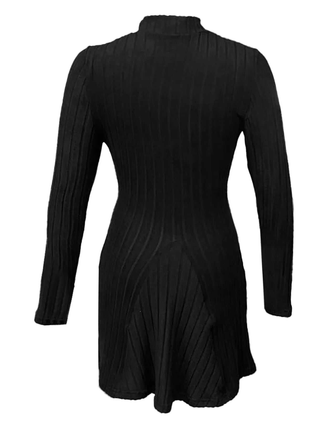Women’s Slim Fit Half High Collar Dress – Waist Cinched A-Line Pit Stripe Long Sleeve Elegant Autumn Winter Dress