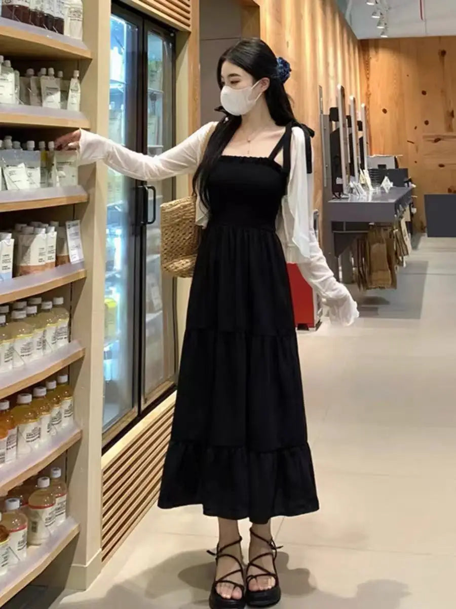 Plus Size Women's Summer Dress Set 🌞 Strap Dress & Skirt Set 👗 Sun Protection Hepburn Style Soft Polyester 🖤